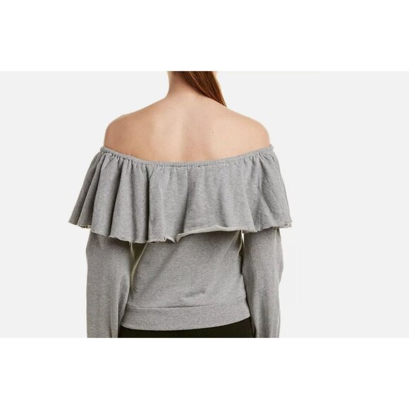 Size Small BOSTON PROPER GRAY OFF-SHOULDER TERRY SWEATSHIRT Fall Winter Designer - Picture 7 of 7